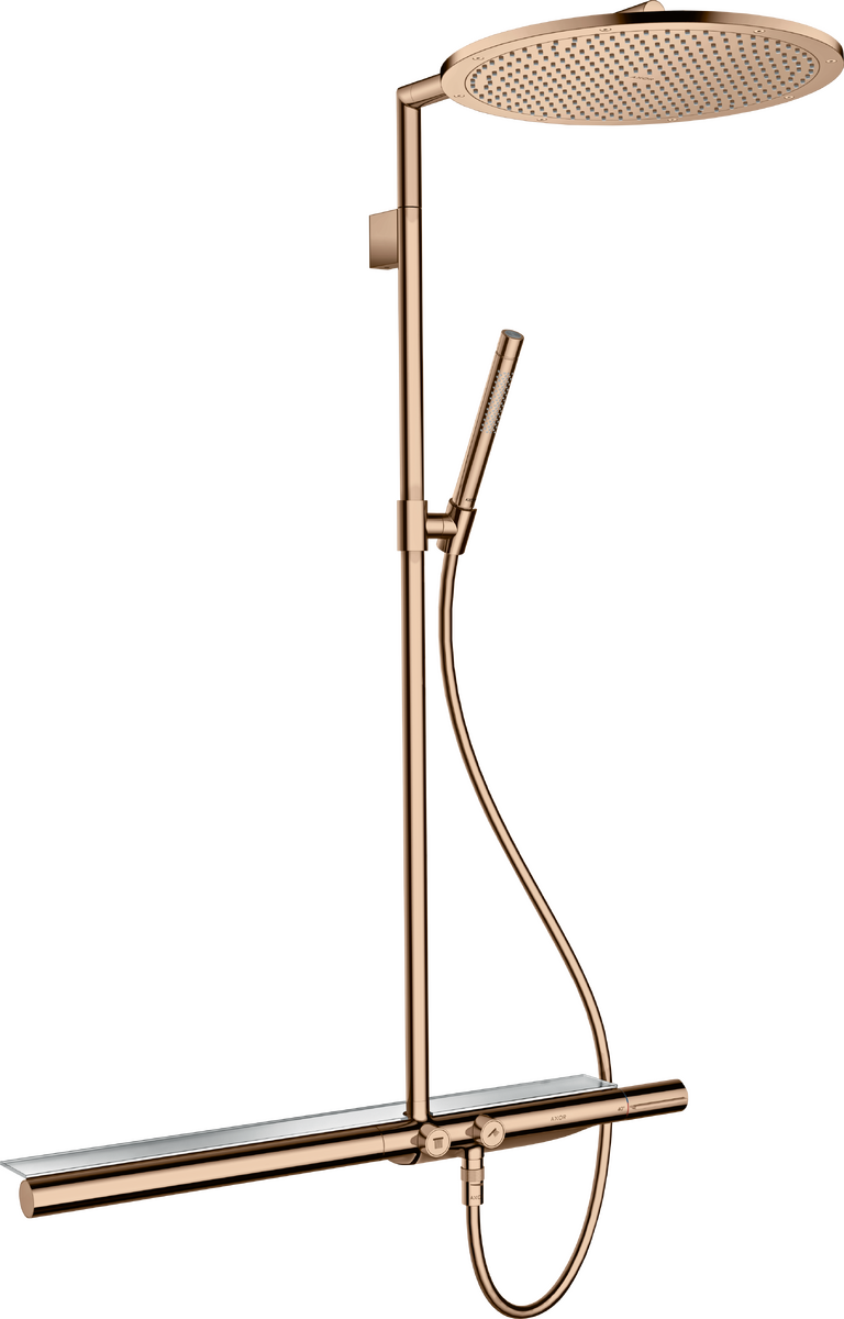HANSGROHE AXOR ShowerSolutions Showerpipe mit Thermostat 800 und Kopfbrause 350 1jet #27984300 - Polished Red Gold