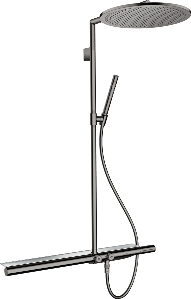HANSGROHE AXOR ShowerSolutions Showerpipe mit Thermostat 800 und Kopfbrause 350 1jet #27984330 - Polished Black Chrome