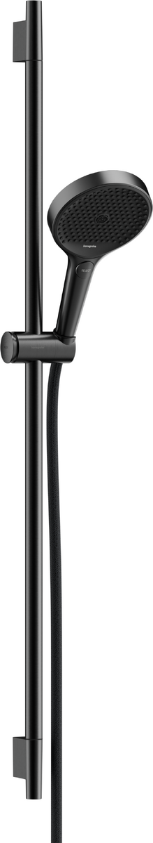 HANSGROHE Rainfinity Brauseset 130 3jet EcoSmart mit Brausestange S Puro 90 cm, Push-Handbrausehalterung und Designflex Textilbrauseschlauch 160 cm #28744340 - Brushed Black Chrome