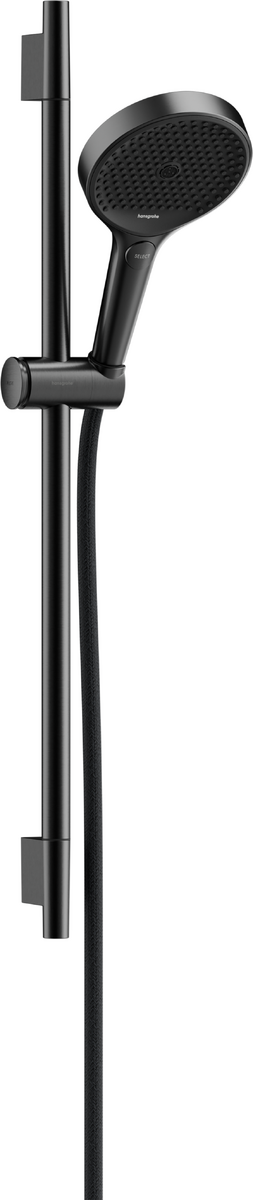 HANSGROHE Rainfinity Brauseset 130 3jet EcoSmart mit Brausestange S Puro 65 cm, Push-Handbrausehalterung und Designflex Textilbrauseschlauch 160 cm #28746340 - Brushed Black Chrome