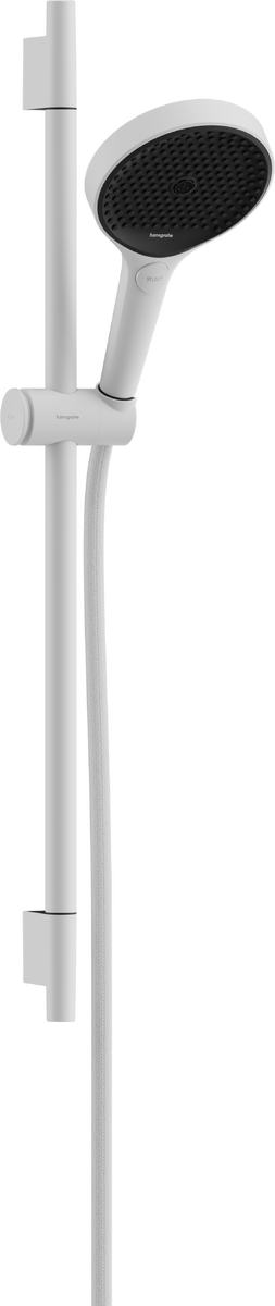 HANSGROHE Rainfinity Brauseset 130 3jet EcoSmart mit Brausestange S Puro 65 cm, Push-Handbrausehalterung und Designflex Textilbrauseschlauch 160 cm #28746700 - Mattweiß