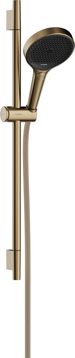 HANSGROHE Rainfinity Brauseset 130 3jet EcoSmart mit Brausestange S Puro 65 cm, Push-Handbrausehalterung und Designflex Textilbrauseschlauch 160 cm #28746140 - Brushed Bronze