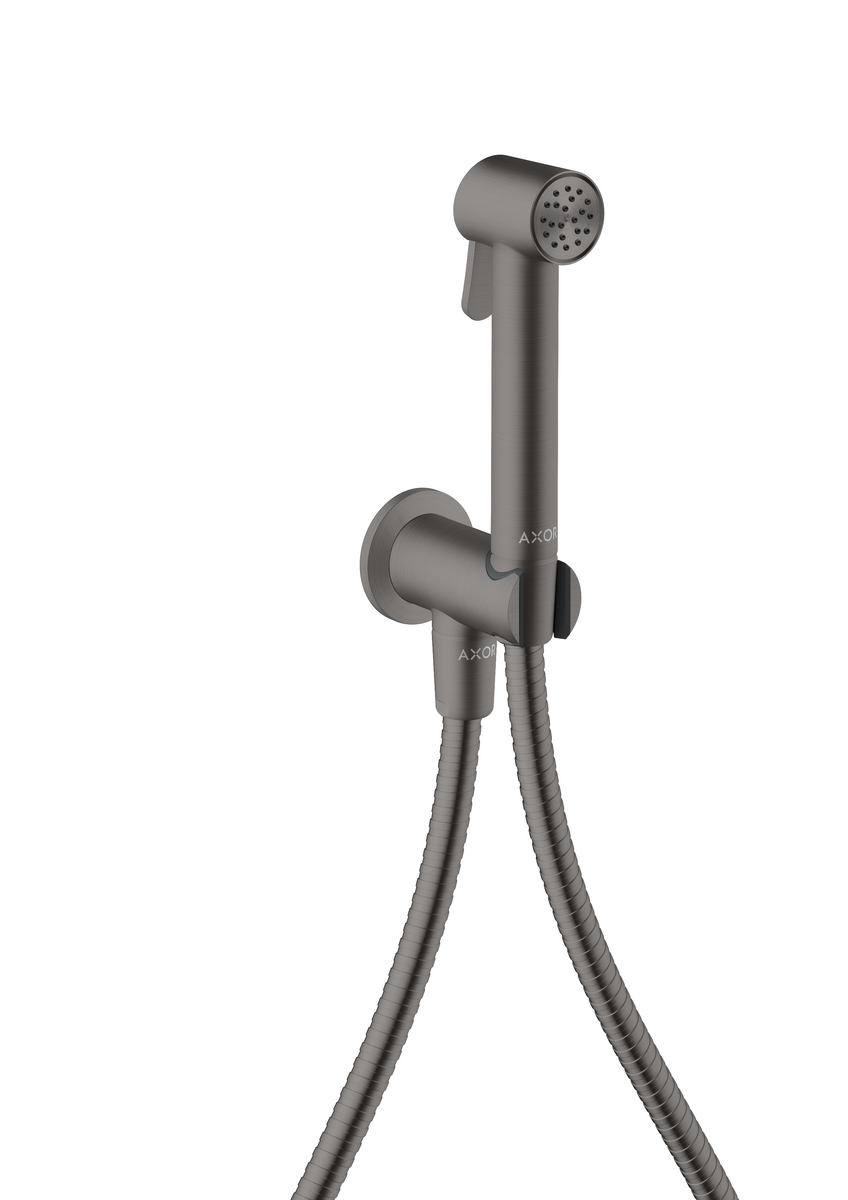 HANSGROHE AXOR Bidette Showers Bidette Handbrause 1jet rund für Kaltwasser mit Brausehalter und Brauseschlauch 1,25 m #29240340 - Brushed Black Chrome
