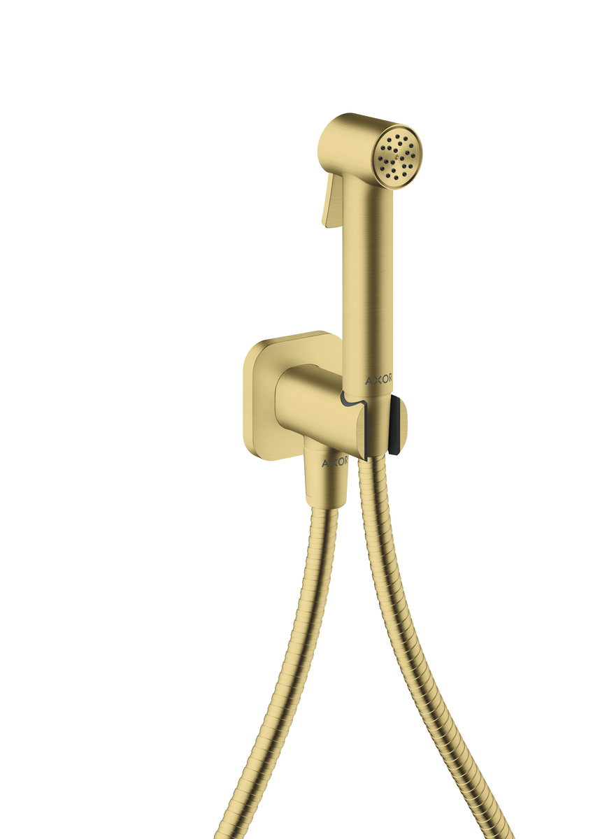 HANSGROHE AXOR Bidette Showers Bidette Handbrause 1jet softsquare für Kaltwasser mit Brausehalter und Brauseschlauch 1,25 m #29241950 - Brushed Brass
