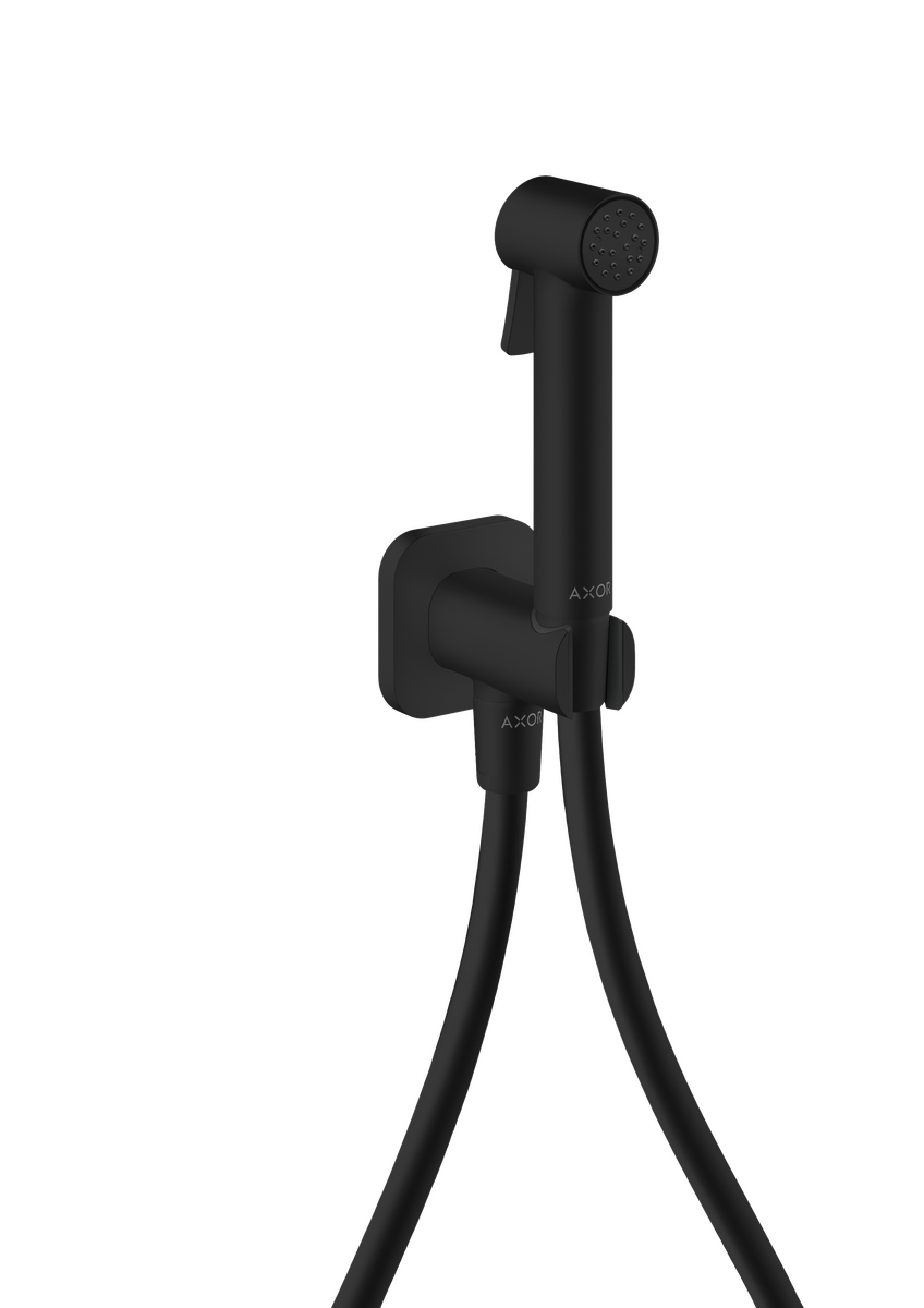 HANSGROHE AXOR Bidette Showers Bidette Handbrause 1jet softsquare für Kaltwasser mit Brausehalter und Brauseschlauch 1,25 m #29241670 - Mattschwarz