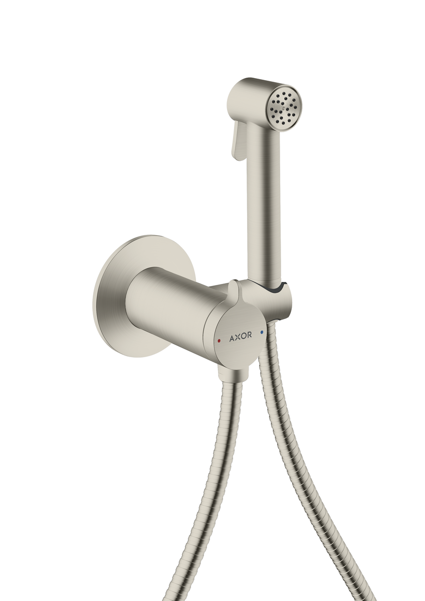 HANSGROHE AXOR Bidette Showers Bidette Handbrause 1jet rund für Mischwasser mit Brausehalter und Brauseschlauch 1,25 m #29242800 - Edelstahl Optic
