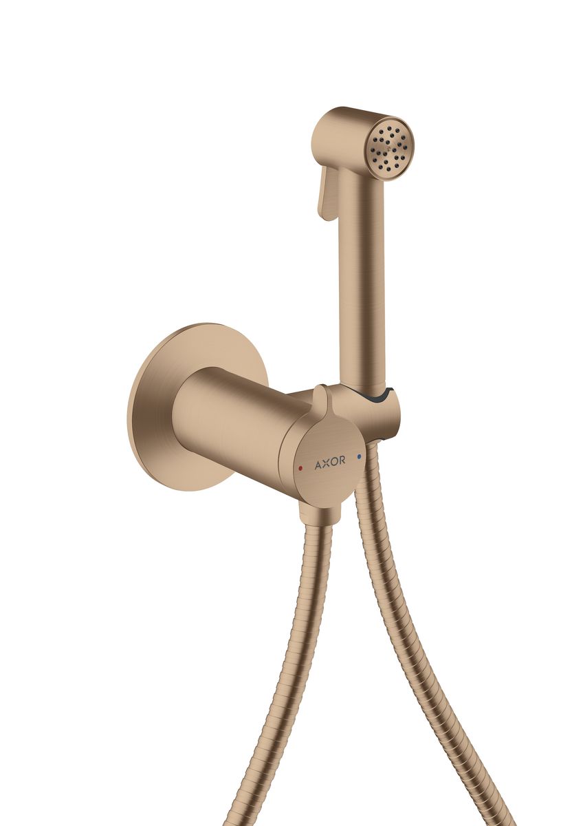 HANSGROHE AXOR Bidette Showers Bidette Handbrause 1jet rund für Mischwasser mit Brausehalter und Brauseschlauch 1,25 m #29242310 - Brushed Red Gold
