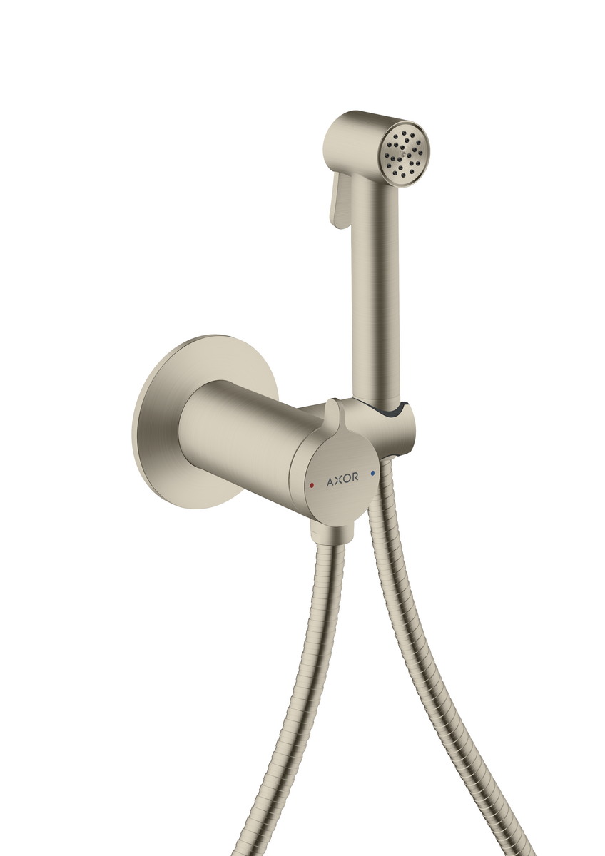 HANSGROHE AXOR Bidette Showers Bidette Handbrause 1jet rund für Mischwasser mit Brausehalter und Brauseschlauch 1,25 m #29242820 - Brushed Nickel