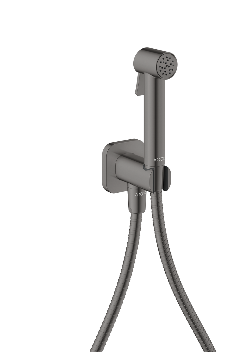 HANSGROHE AXOR Bidette Showers Bidette Handbrause 1jet softsquare für Kaltwasser mit Brausehalter und Brauseschlauch 1,25 m #29241330 - Polished Black Chrome