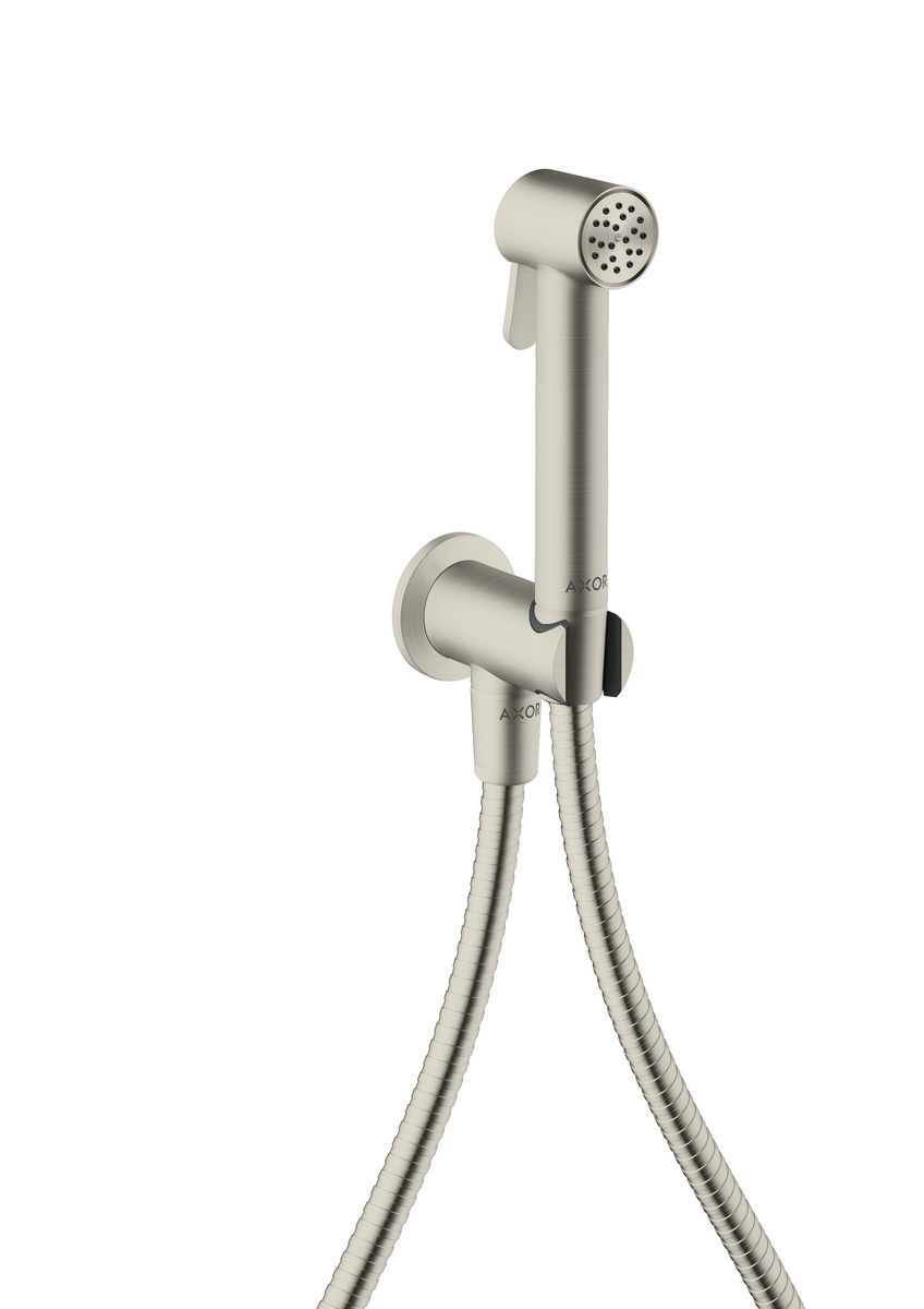 HANSGROHE AXOR Bidette Showers Bidette Handbrause 1jet rund für Kaltwasser mit Brausehalter und Brauseschlauch 1,25 m #29240800 - Edelstahl Optic