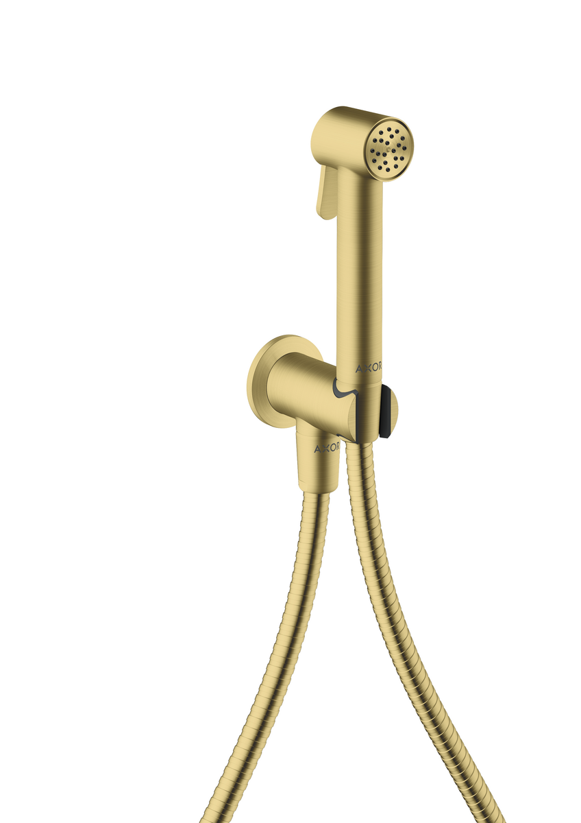 HANSGROHE AXOR Bidette Showers Bidette Handbrause 1jet rund für Kaltwasser mit Brausehalter und Brauseschlauch 1,25 m #29240950 - Brushed Brass