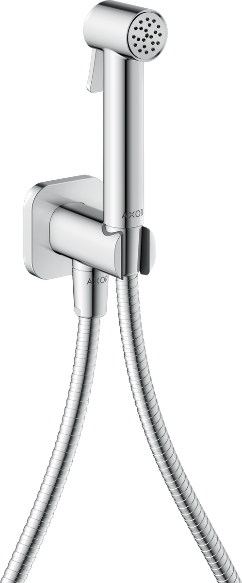HANSGROHE AXOR Bidette Showers Bidette Handbrause 1jet softsquare für Kaltwasser mit Brausehalter und Brauseschlauch 1,25 m #29241000 - Chrom