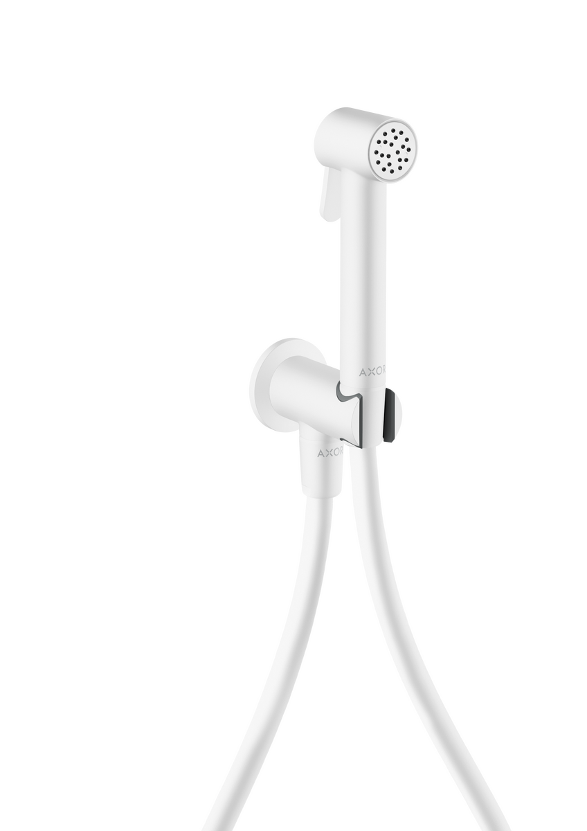 HANSGROHE AXOR Bidette Showers Bidette Handbrause 1jet rund für Kaltwasser mit Brausehalter und Brauseschlauch 1,25 m #29240700 - Mattweiß