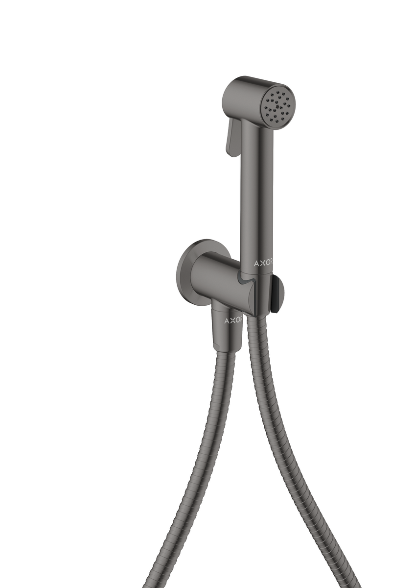 HANSGROHE AXOR Bidette Showers Bidette Handbrause 1jet rund für Kaltwasser mit Brausehalter und Brauseschlauch 1,25 m #29240330 - Polished Black Chrome