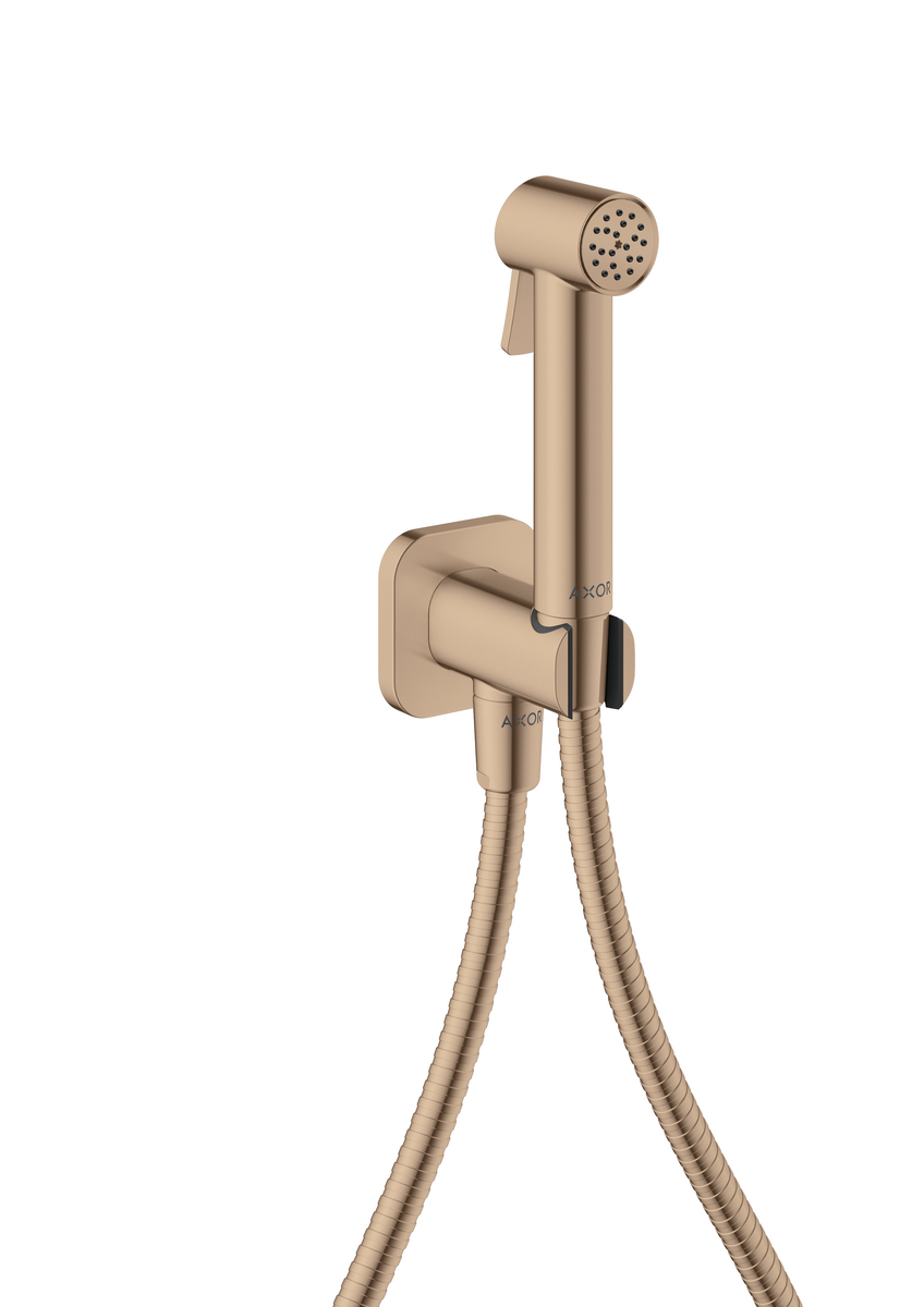 HANSGROHE AXOR Bidette Showers Bidette Handbrause 1jet softsquare für Kaltwasser mit Brausehalter und Brauseschlauch 1,25 m #29241300 - Polished Red Gold