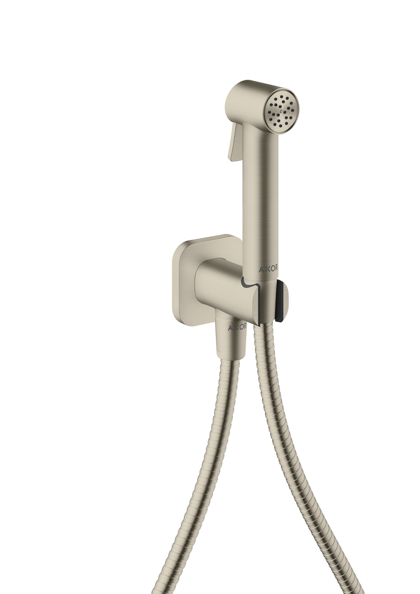 HANSGROHE AXOR Bidette Showers Bidette Handbrause 1jet softsquare für Kaltwasser mit Brausehalter und Brauseschlauch 1,25 m #29241820 - Brushed Nickel