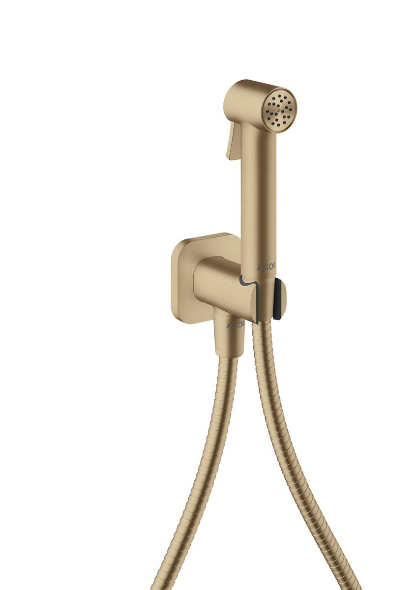 HANSGROHE AXOR Bidette Showers Bidette Handbrause 1jet softsquare für Kaltwasser mit Brausehalter und Brauseschlauch 1,25 m #29241140 - Brushed Bronze
