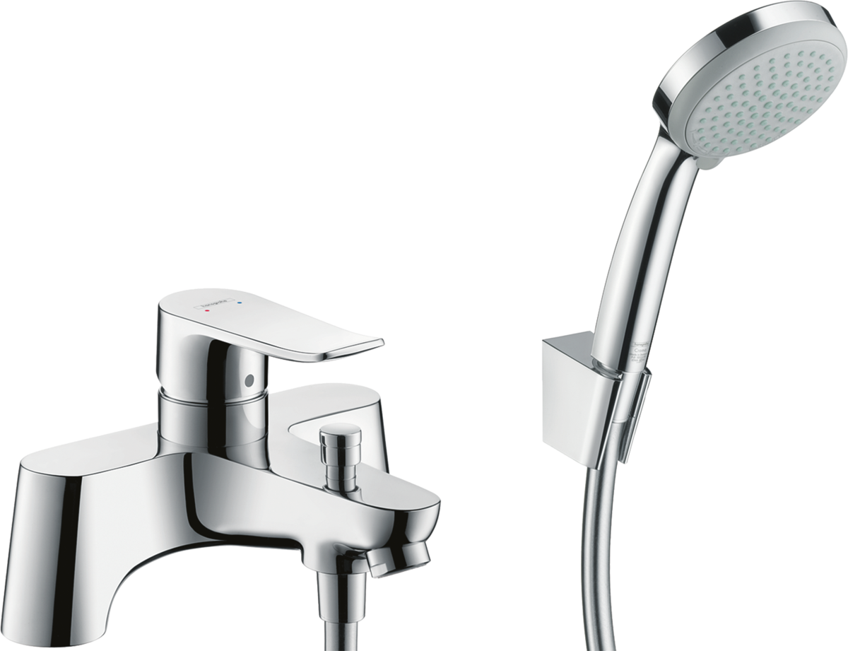 HANSGROHE Metris 2-Loch Wannenrandmischer mit Umstellventil und Croma 100 Handbrause Vario #31422000