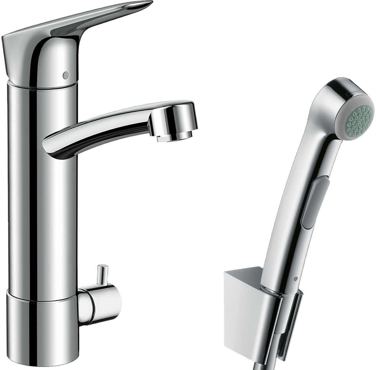 HANSGROHE Logis Einhebel-Waschtischmischer mit Geräteabstellventil mit Bidette Handbrause und Brauseschlauch 160 cm #31515000