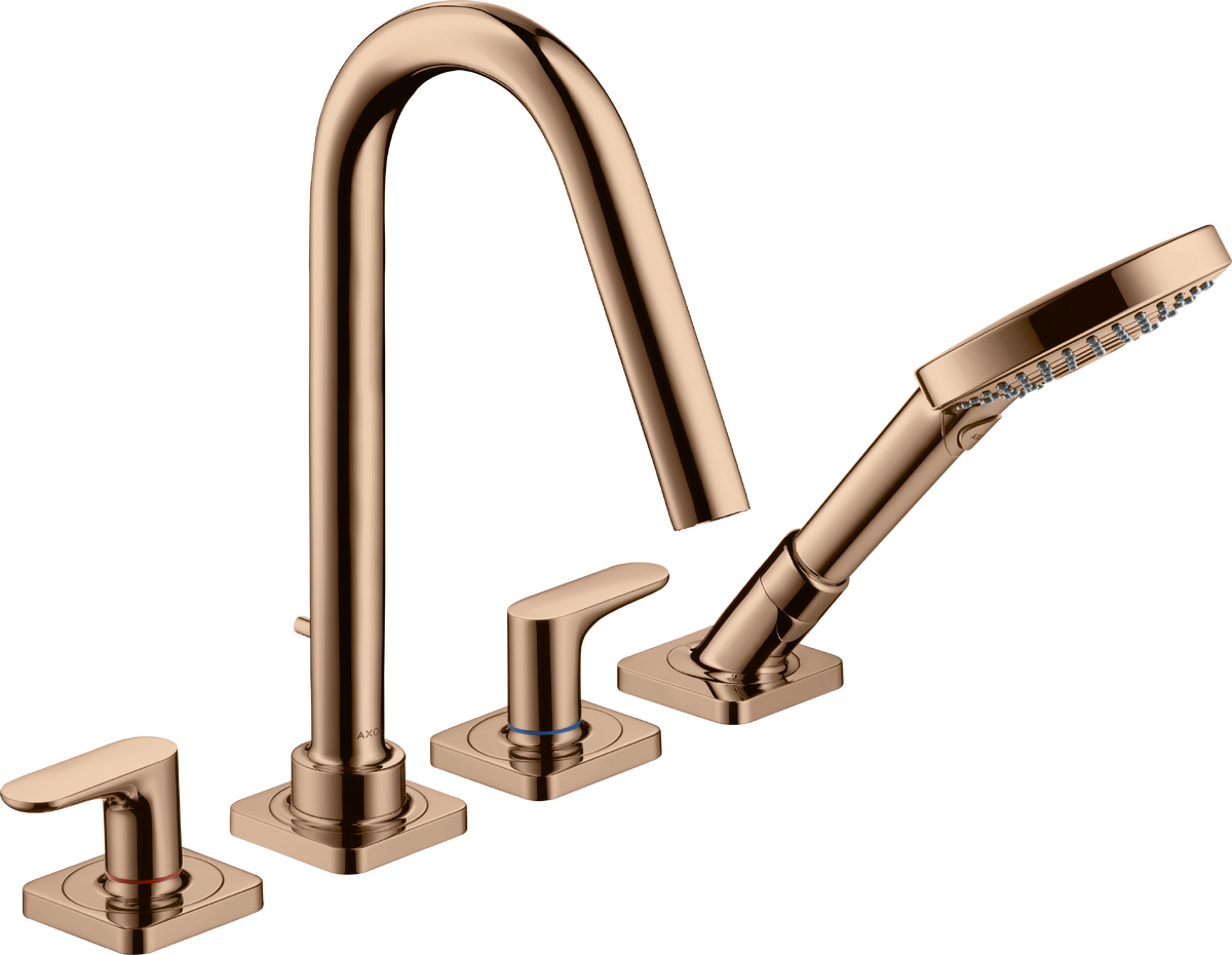 HANSGROHE AXOR Citterio M 4-Loch Fliesenrandarmatur mit Hebelgriffen und Rosetten #34454300 - Polished Red Gold