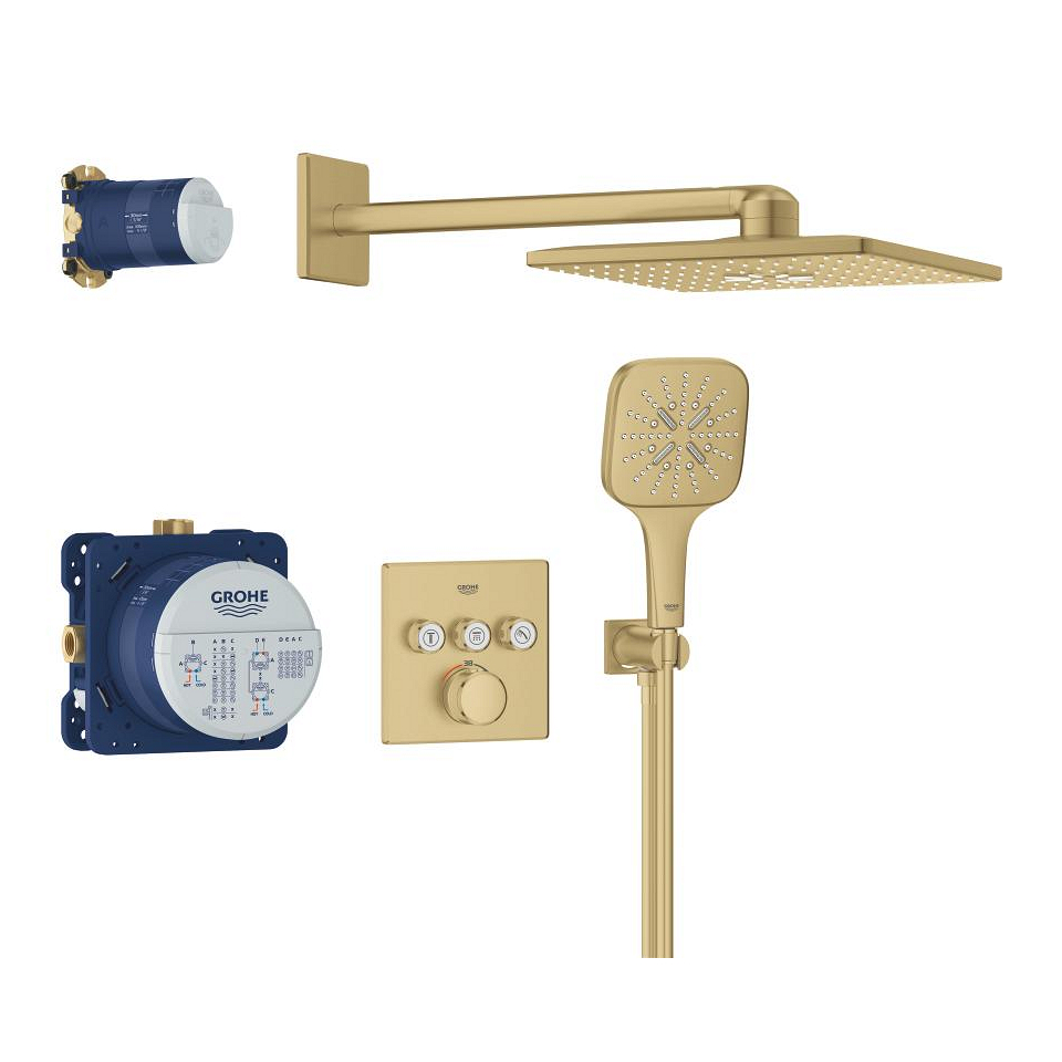 GROHE Grohtherm SmartControl Duschsystem Unterputz mit Rainshower SmartActive 310 Cube #34864GN0 - cool sunrise gebürstet