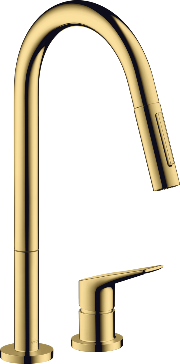 HANSGROHE AXOR Citterio M 2-Loch Einhebel-Küchenmischer 220 mit Ausziehbrause #34822990 - Polished Gold Optic