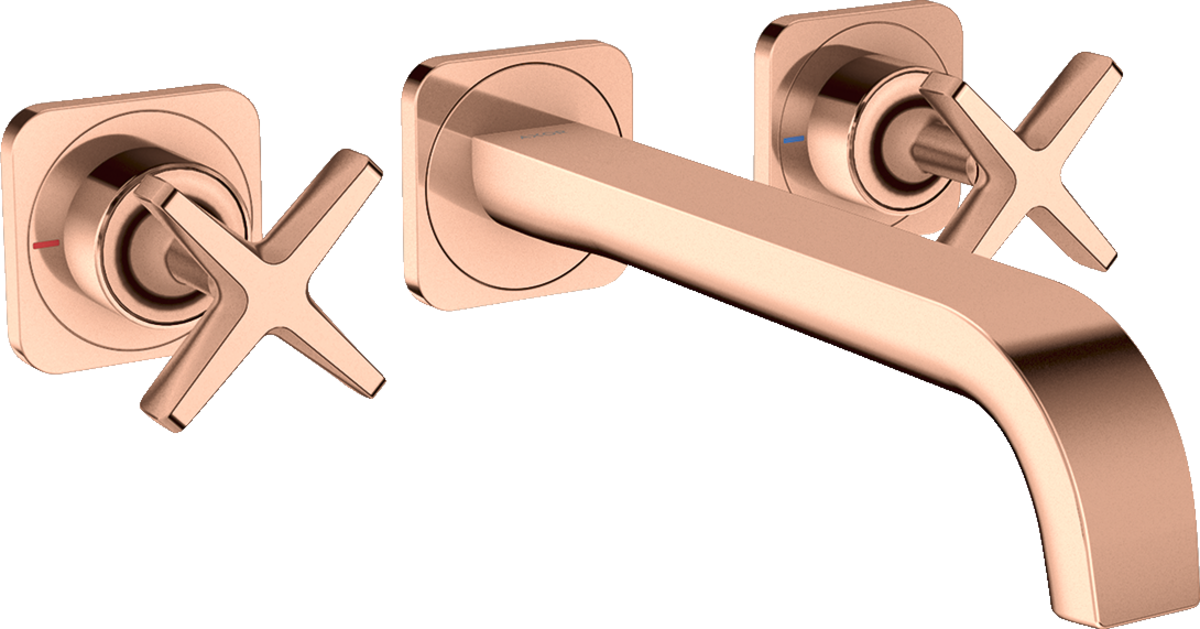 HANSGROHE AXOR Citterio E 3-Loch Waschtischarmatur Unterputz für Wandmontage mit Auslauf 220 mm und Rosetten #36107300 - Polished Red Gold