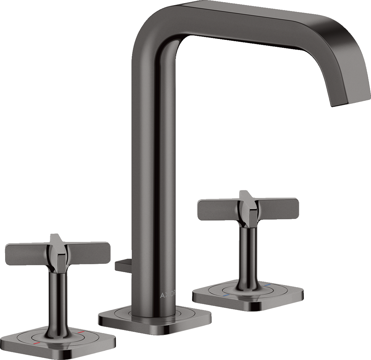 HANSGROHE AXOR Citterio E 3-Loch Waschtischarmatur 170 mit Rosetten und Zugstangen-Ablaufgarnitur #36108330 - Polished Black Chrome