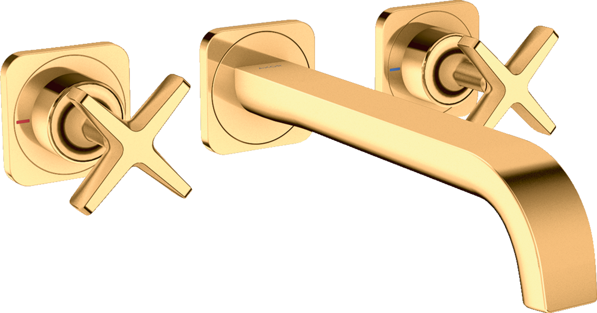 HANSGROHE AXOR Citterio E 3-Loch Waschtischarmatur Unterputz für Wandmontage mit Auslauf 220 mm und Rosetten #36107990 - Polished Gold Optic