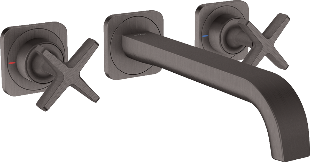 HANSGROHE AXOR Citterio E 3-Loch Waschtischarmatur Unterputz für Wandmontage mit Auslauf 220 mm und Rosetten #36107340 - Brushed Black Chrome