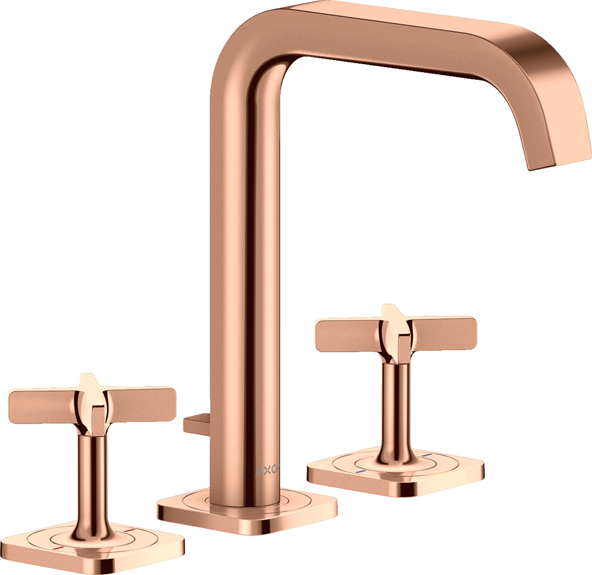 HANSGROHE AXOR Citterio E 3-Loch Waschtischarmatur 170 mit Rosetten und Zugstangen-Ablaufgarnitur #36108300 - Polished Red Gold