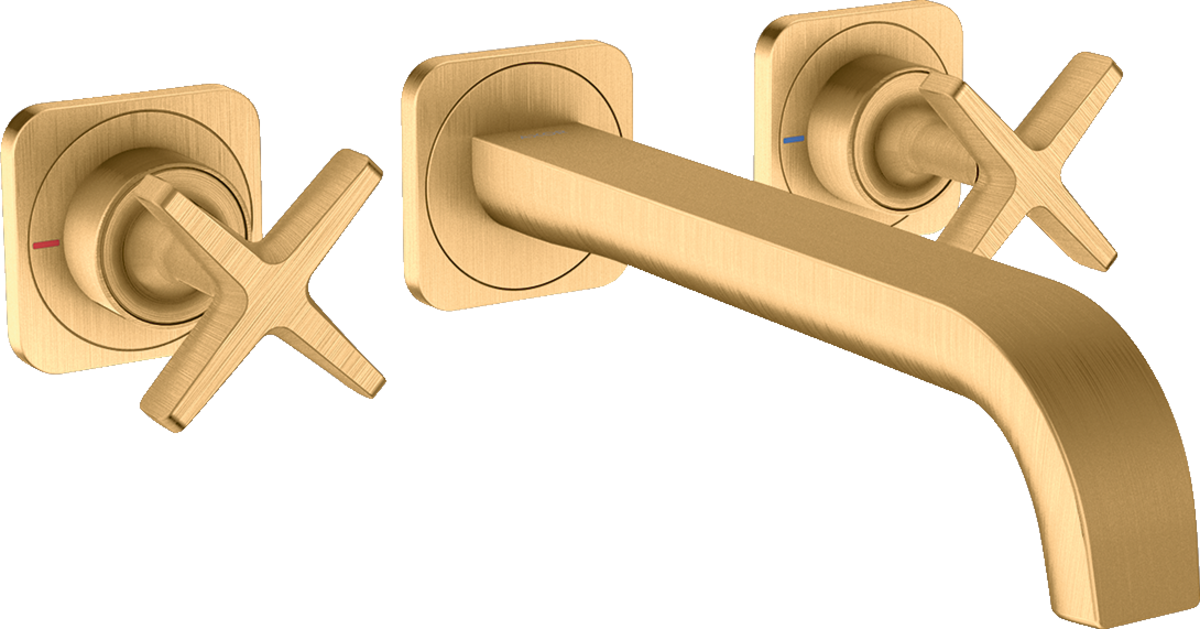 HANSGROHE AXOR Citterio E 3-Loch Waschtischarmatur Unterputz für Wandmontage mit Auslauf 220 mm und Rosetten #36107950 - Brushed Brass