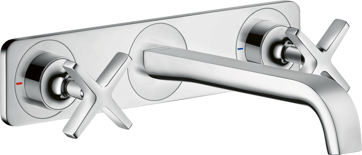 HANSGROHE AXOR Citterio E 3-Loch Waschtischarmatur Unterputz für Wandmontage mit Auslauf 220 mm und Platte #36115000 - Chrom