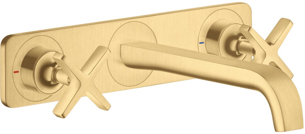 HANSGROHE AXOR Citterio E 3-Loch Waschtischarmatur Unterputz für Wandmontage mit Auslauf 220 mm und Platte #36115250 - Brushed Gold Optic