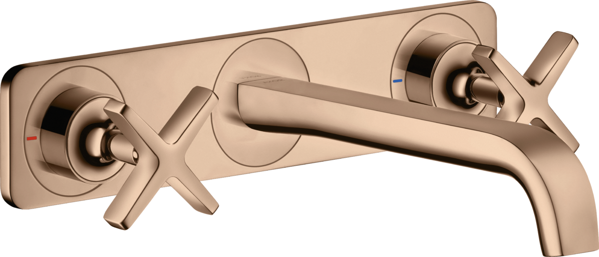 HANSGROHE AXOR Citterio E 3-Loch Waschtischarmatur Unterputz für Wandmontage mit Auslauf 220 mm und Platte #36115300 - Polished Red Gold