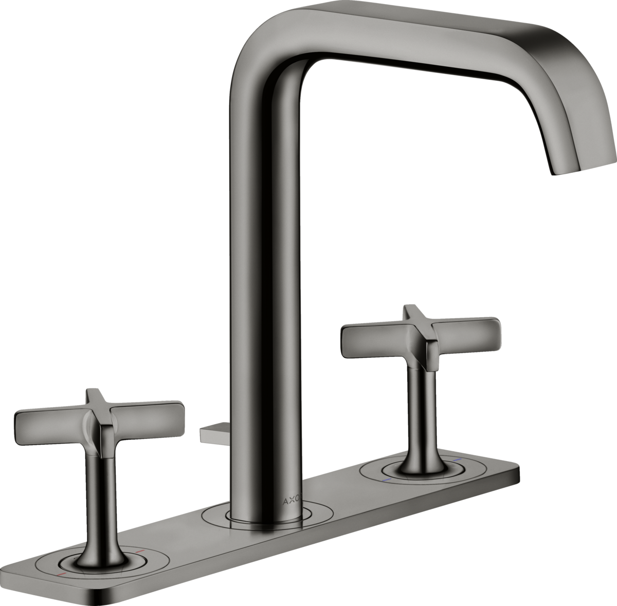 HANSGROHE AXOR Citterio E 3-Loch Waschtischarmatur 170 mit Platte und Zugstangen-Ablaufgarnitur #36116330 - Polished Black Chrome