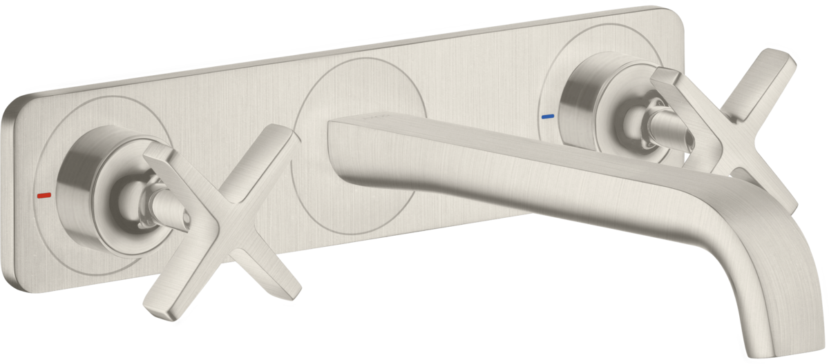 HANSGROHE AXOR Citterio E 3-Loch Waschtischarmatur Unterputz für Wandmontage mit Auslauf 220 mm und Platte #36115800 - Edelstahl Optic