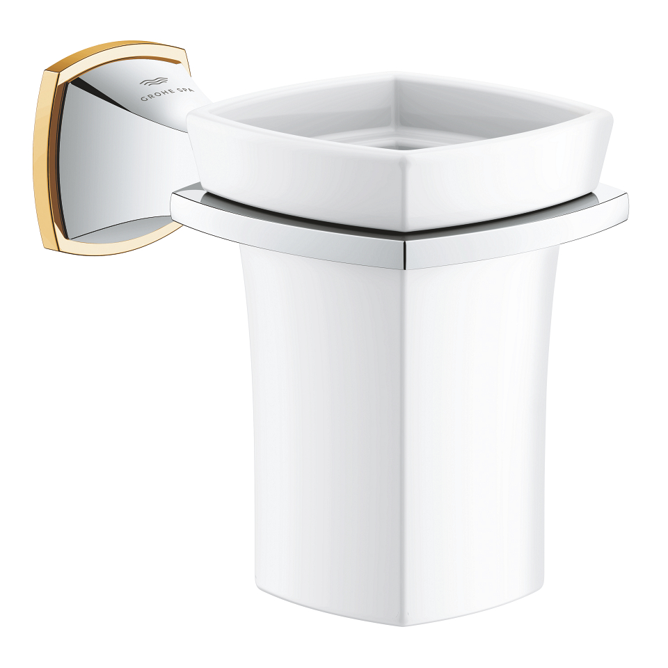 GROHE Grandera Halter mit Keramik-Mundspülglas #40909IG0 - chrom/gold