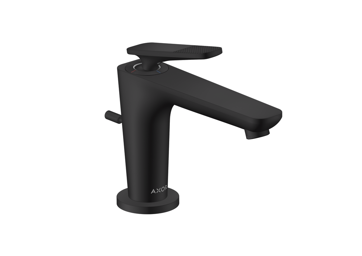 HANSGROHE AXOR Citterio C Einhebel-Waschtischmischer 90 mit Coolstart für Handwaschbecken und Zugstangen-Ablaufgarnitur - Cubic cut #49011670 - Mattschwarz