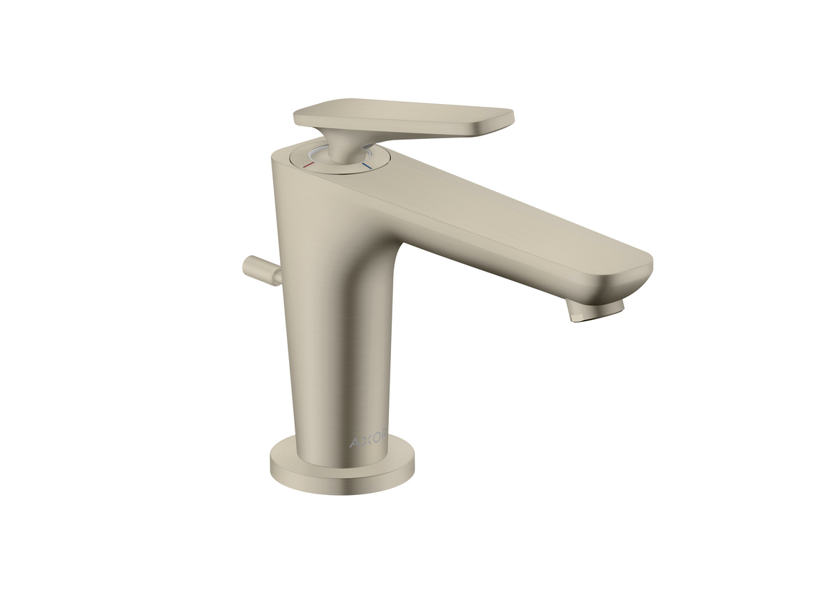 HANSGROHE AXOR Citterio C Einhebel-Waschtischmischer 90 mit Coolstart für Handwaschbecken und Zugstangen-Ablaufgarnitur #49010820 - Brushed Nickel