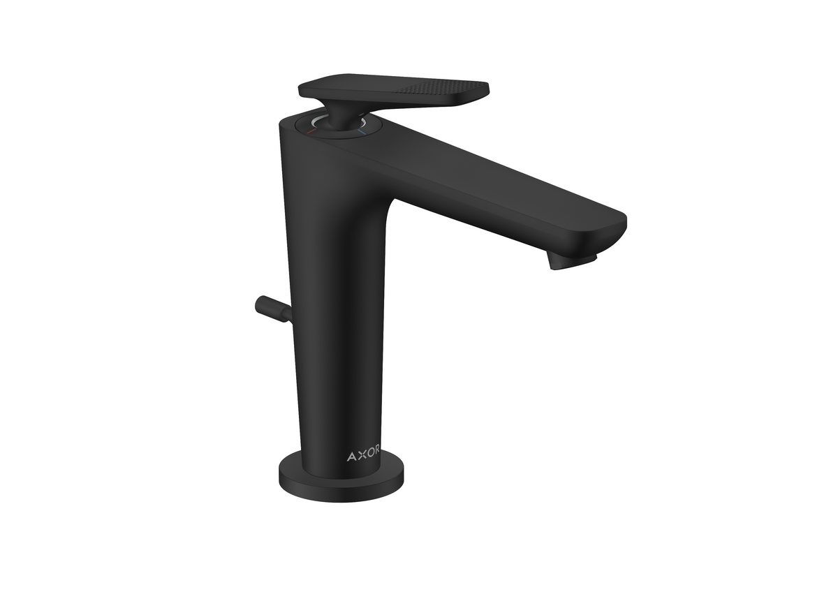 HANSGROHE AXOR Citterio C Einhebel-Waschtischmischer 125 mit CoolStart und Zugstangen-Ablaufgarnitur - Cubic cut #49031670 - Mattschwarz