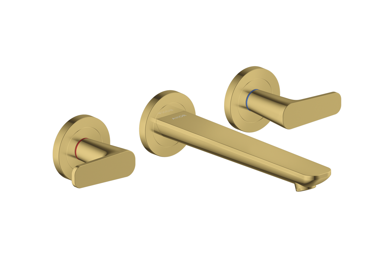 HANSGROHE AXOR Citterio C 3-Loch Waschtischarmatur Unterputz für Wandmontage mit Auslauf 195 mm #49070990 - Polished Gold Optic