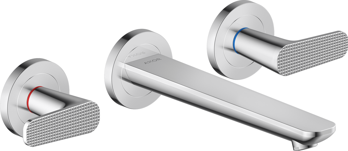 HANSGROHE AXOR Citterio C 3-Loch Waschtischarmatur Unterputz für Wandmontage mit Auslauf 195 mm - Cubic cut #49071000 - Chrom