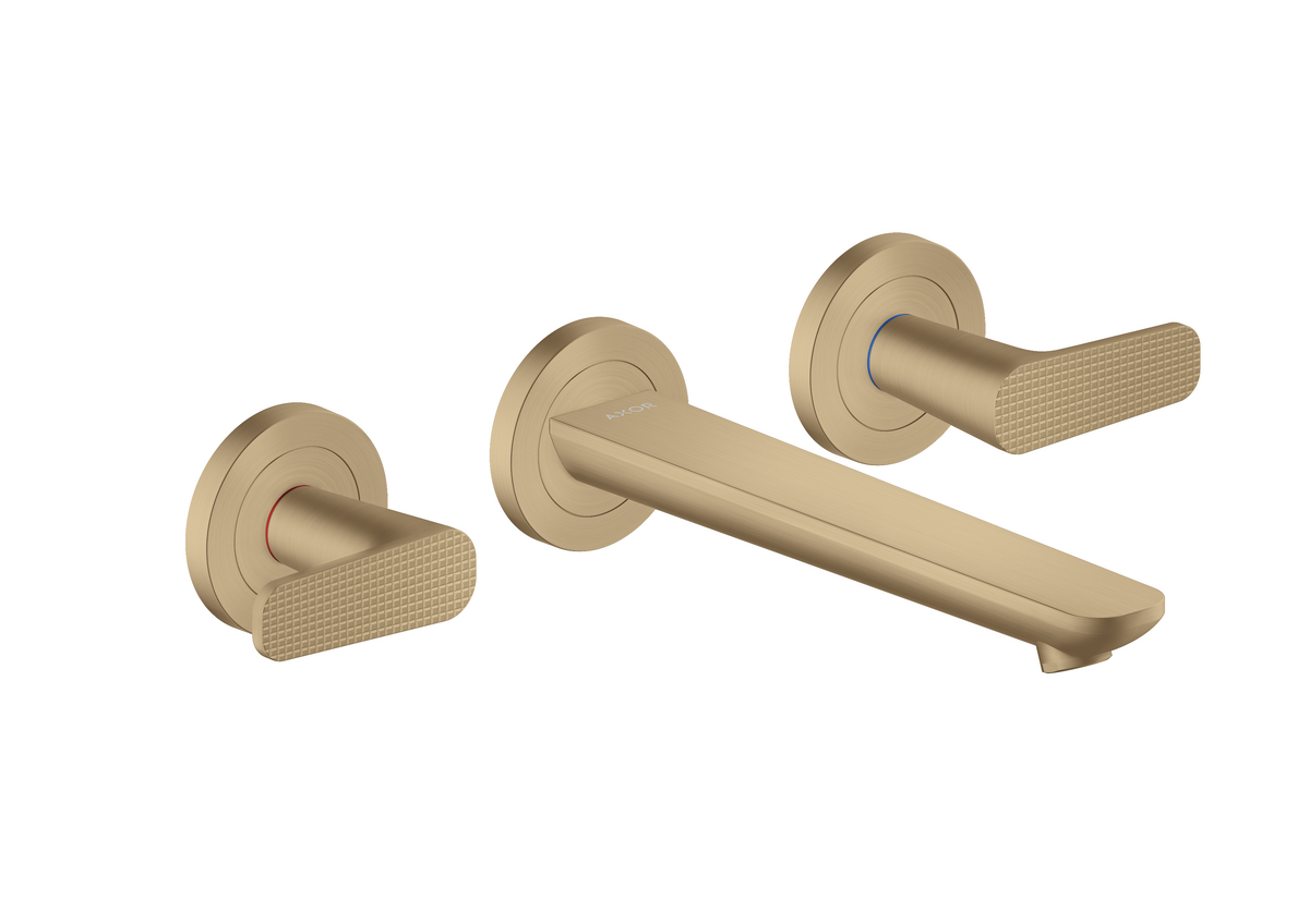 HANSGROHE AXOR Citterio C 3-Loch Waschtischarmatur Unterputz für Wandmontage mit Auslauf 195 mm - Cubic cut #49071140 - Brushed Bronze