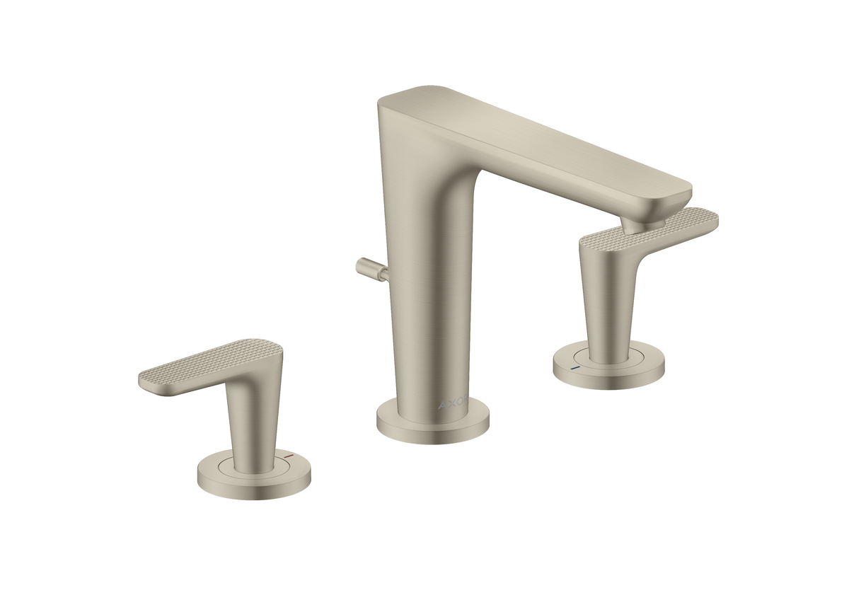 HANSGROHE AXOR Citterio C 3-Loch Waschtischarmatur 125 mit Zugstangen-Ablaufgarnitur - Cubic cut #49061820 - Brushed Nickel