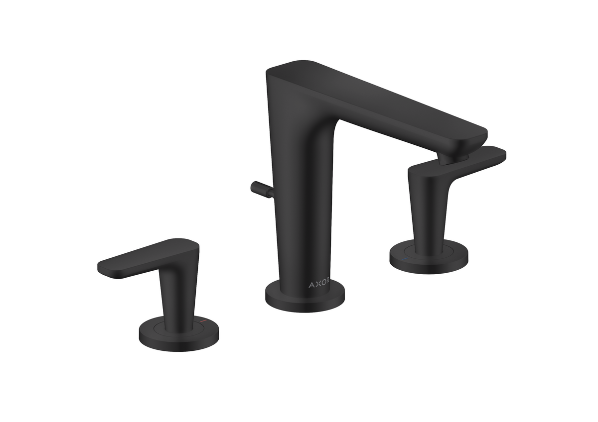 HANSGROHE AXOR Citterio C 3-Loch Waschtischarmatur 125 mit Zugstangen-Ablaufgarnitur #49060670 - Mattschwarz