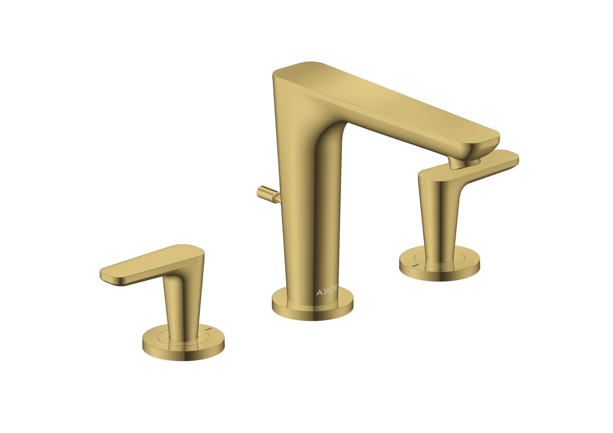 HANSGROHE AXOR Citterio C 3-Loch Waschtischarmatur 125 mit Zugstangen-Ablaufgarnitur #49060990 - Polished Gold Optic