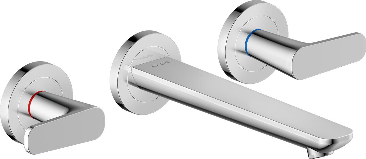 HANSGROHE AXOR Citterio C 3-Loch Waschtischarmatur Unterputz für Wandmontage mit Auslauf 195 mm #49070000 - Chrom
