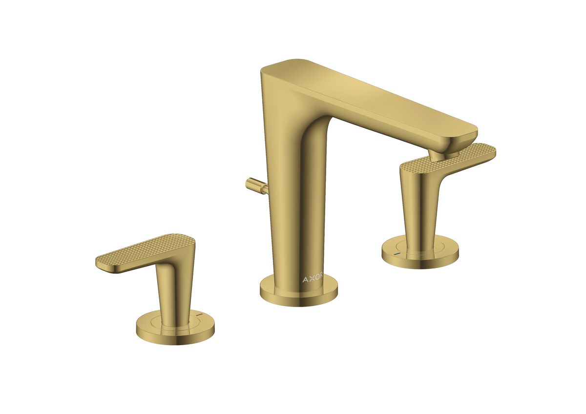 HANSGROHE AXOR Citterio C 3-Loch Waschtischarmatur 125 mit Zugstangen-Ablaufgarnitur - Cubic cut #49061990 - Polished Gold Optic