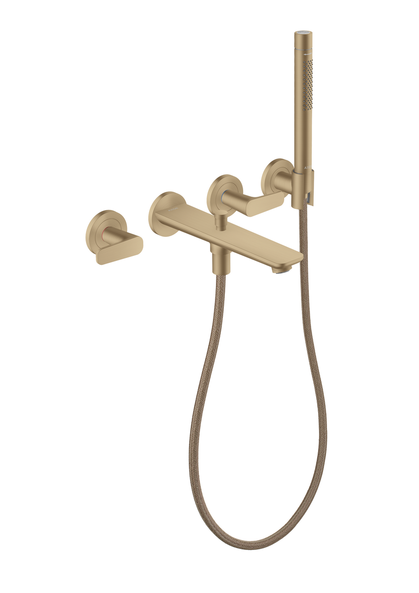 HANSGROHE AXOR Citterio C 3-Loch Wannenarmatur Unterputz für Wandmontage mit Handbrause #49480140 - Brushed Bronze
